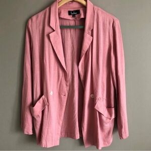 Lulu’s Vacay Everyday Linen Blend Woven Drape Blush Pink Oversized Blazer